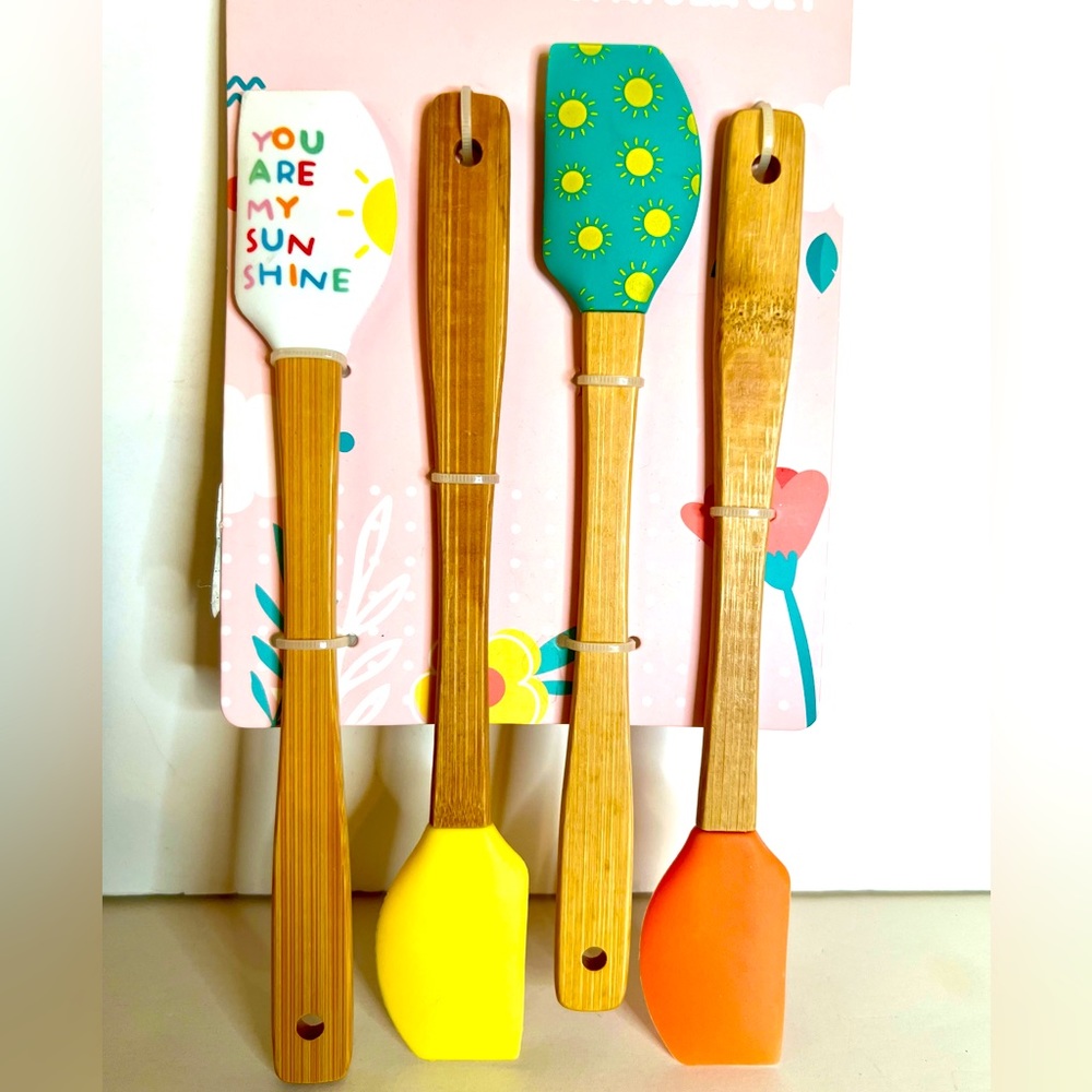 Set of 4 You Are My Sunshine Mini Pointed Spatulas Bright Happy Colors
